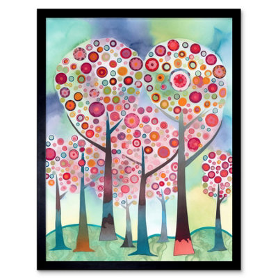 Artery8 Framed Wall Art Kandinsky Inspired Trees Blooming In Spring Folk Art Watercolour Painting12X16 Inch from B&Q