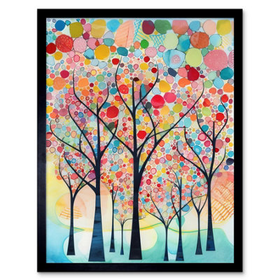 Artery8 Framed Wall Art Colourful Trees Blooming In Spring Folk Art Watercolour Painting12X16 Inch from B&Q