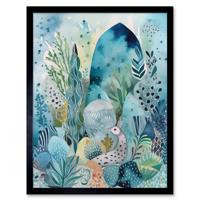 Artery8 Framed Wall Art Coastal Plants And Animals Folk Art Watercolour Painting12X16 Inch from B&Q