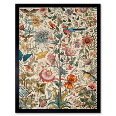 Artery8 Framed Wall Art Butterflies And Flower Plants Pattern Folk Art Watercolour Painting12X16 Inch from B&Q