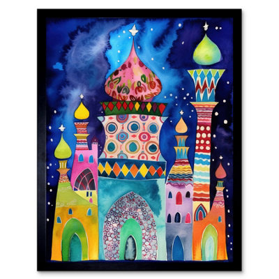 Artery8 Framed Wall Art Mosque At Midnight Folk12X16 Inch from B&Q