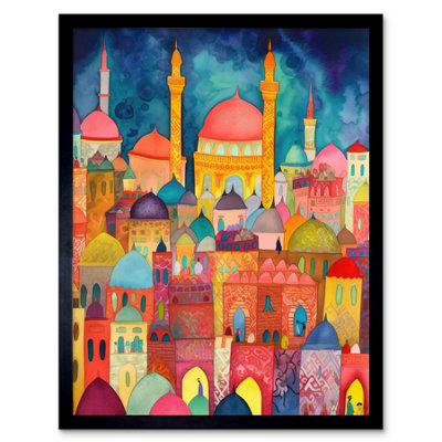Artery8 Framed Wall Art Hagia Sophia Evening Cityscape Folk Art Watercolour Painting12X16 Inch from B&Q