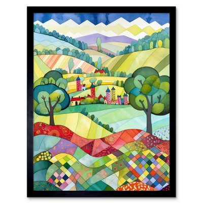 Artery8 Framed Wall Art English Countryside Rural Landscape Folk Art Watercolour Painting12X16 Inch from B&Q
