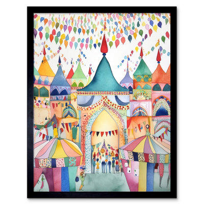 Artery8 Framed Wall Art Festival Folk Art Watercolour Painting12X16 Inch from B&Q