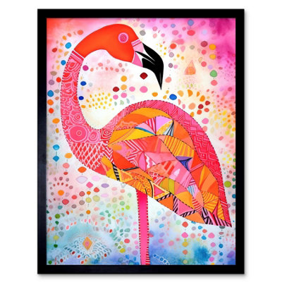 Artery8 Framed Wall Art Flamingo Folk Art Watercolour Painting12X16 Inch from B&Q