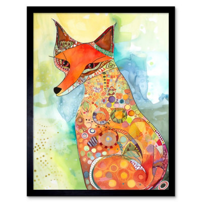 Artery8 Framed Wall Art Sitting Fox Folk Art Watercolour Painting12X16 Inch from B&Q