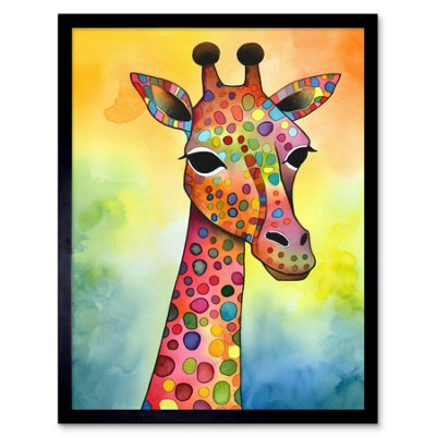 Artery8 Framed Wall Art Giraffe With Multicolour Pattern Folk Art Watercolour Painting12X16 Inch from B&Q