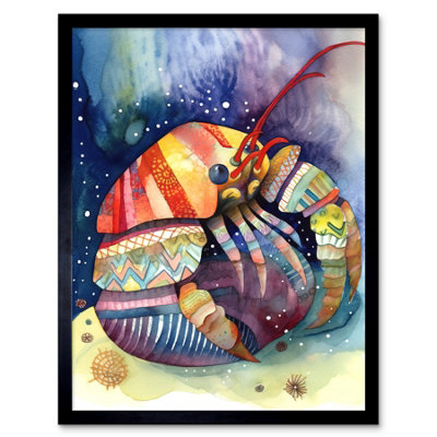 Artery8 Framed Wall Art Hermit Crab Folk Art Watercolour Painting12X16 Inch from B&Q