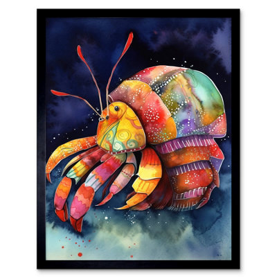 Artery8 Framed Wall Art Hermit Crab Vibrant Folk Art Watercolour Painting12X16 Inch from B&Q