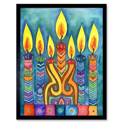 Artery8 Framed Wall Art Menorah Candle Patterns Folk Art Watercolour Painting12X16 Inch from B&Q