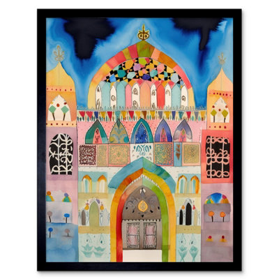 Artery8 Framed Wall Art Synagogue Decorated Facade Folk Art Watercolour Painting12X16 Inch from B&Q