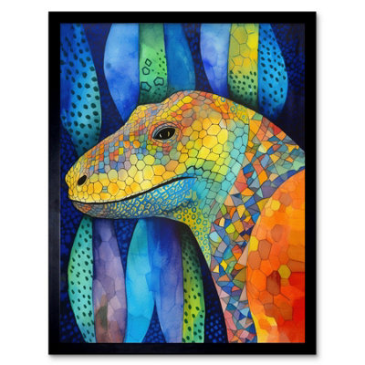 Artery8 Framed Wall Art Komodo Dragon Vibrant Folk Art Watercolour Painting12X16 Inch from B&Q