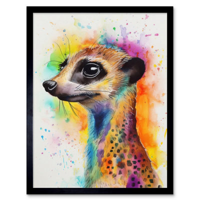 Artery8 Framed Wall Art Meerkat Multicoloured Portrait Watercolour Painting12X16 Inch from B&Q
