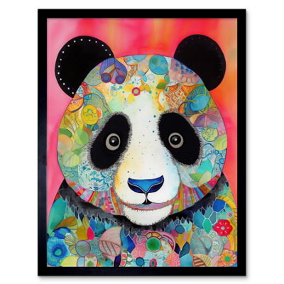 Artery8 Framed Wall Art Panda Spirit Animal Portrait Folk Art Watercolour Painting12X16 Inch from B&Q