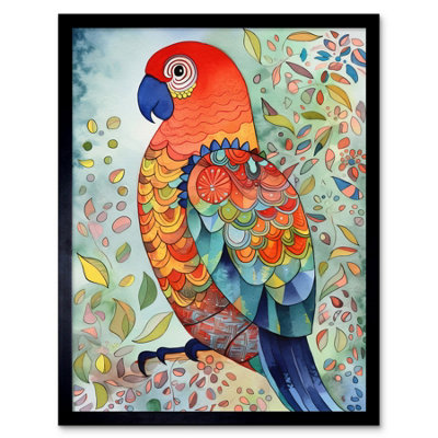 Artery8 Framed Wall Art Parrot Bird Portrait Folk Art Watercolour Painting12X16 Inch from B&Q