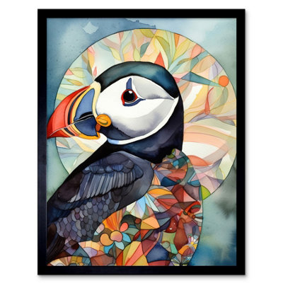 Artery8 Framed Wall Art Puffin Bird Portrait Folk12X16 Inch from B&Q