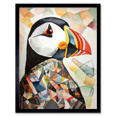 Artery8 Framed Wall Art Puffin Bird Abstract Portrait Folk12X16 Inch from B&Q