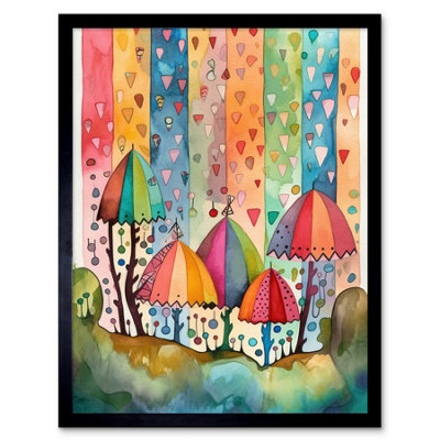 B&Q -  Framed Wall Art Candy Land Rain Rainbow Folk12X16 Inch