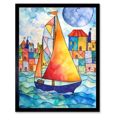 B&Q -  Framed Wall Art Sailboat By Harbour Folk12X16 Inch