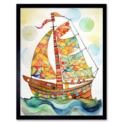 Artery8 Framed Wall Art Sailing Ship At Sunrise Folk12X16 Inch from B&Q