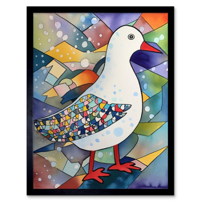 B&Q -  Framed Wall Art Seagull Bird And Snowflakes Folk12X16 Inch