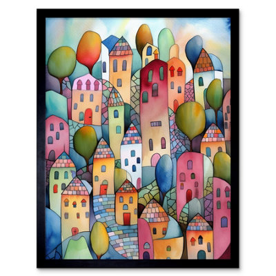 Artery8 Framed Wall Art Village On The Hill Cobble Streets Folk12X16 Inch from B&Q