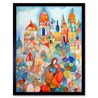 Artery8 Framed Wall Art Abstract Moroccan Cityscape Folk12X16 Inch from B&Q