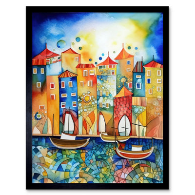 Artery8 Framed Wall Art Abstract Sailing Seafront Folk12X16 Inch from B&Q