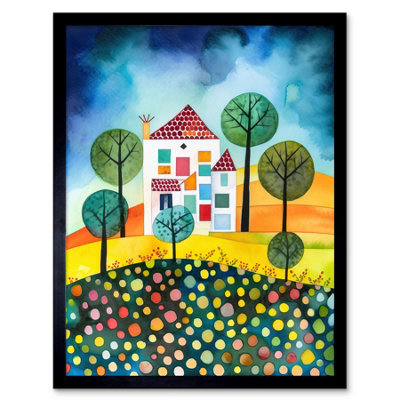 B&Q -  Framed Wall Art Abstract House And Garden Folk12X16 Inch