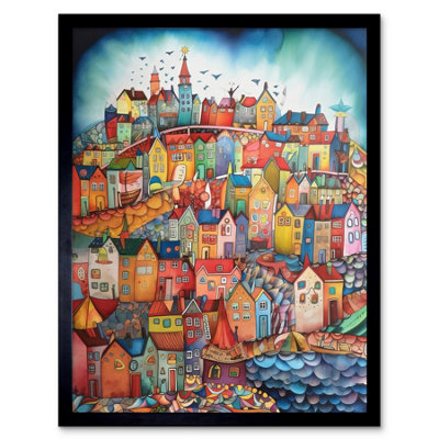Artery8 Framed Wall Art Abstract Fishing Village Folk12X16 Inch from B&Q