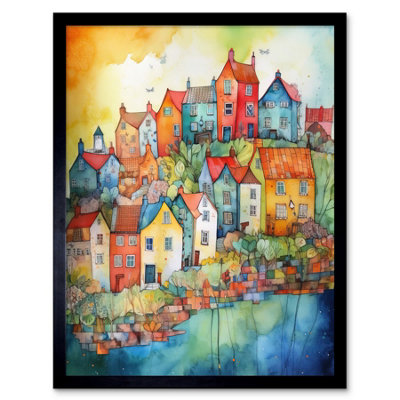 Artery8 Framed Wall Art Village Of Manarola Italy Folk12X16 Inch from B&Q