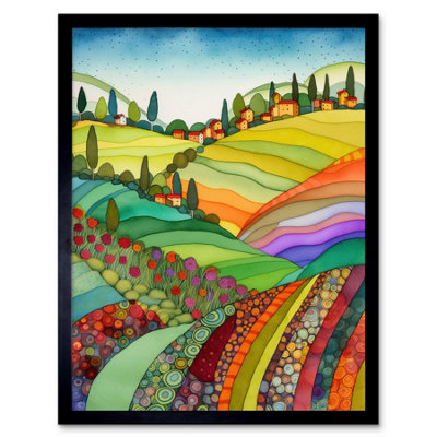 Artery8 Framed Wall Art Abstract Tuscany Hills Landscape Folk12X16 Inch from B&Q