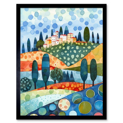 Artery8 Framed Wall Art Italian Abstract Landscape Folk - 12X16 Inch