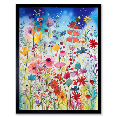 Artery8 Framed Wall Art Summer Wildflower Meadow Folk12X16 Inch from B&Q