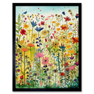 Artery8 Mixed Wildflower Bloom In Meadow Folk Art 12X16" Framed Wall Art Print from B&Q