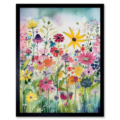 Artery8 Framed Wall Art Bright Wildflower Floral Blooms Folk12X16 Inch from B&Q