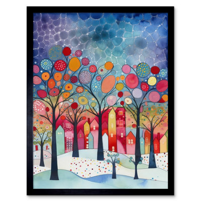 Artery8 Framed Wall Art Winter Abstract Village Folk12X16 Inch from B&Q
