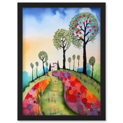 Artery8 Countryside House Path With Flowerbeds Folk Art Landscape Watercolour Painting Wall Art PrintA4 Size from B&Q