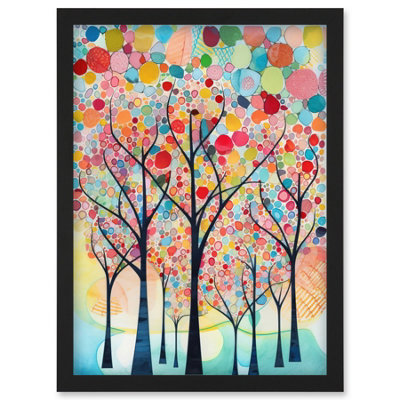 Artery8 Colourful Trees Blooming In Spring Folk Art Watercolour Painting Wall Art PrintA4 Size from B&Q