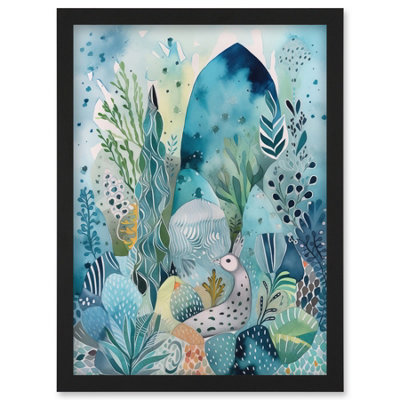 Artery8 Coastal Plants And Animals Folk Art Watercolour Painting Wall Art PrintA4 Size from B&Q
