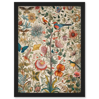 Artery8 Butterflies And Flower Plants Pattern Folk Art Watercolour Painting Wall Art PrintA4 Size from B&Q