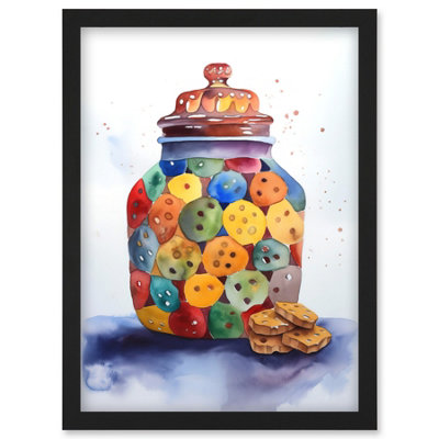 Artery8 Cookie Jar Folk Art Watercolour Painting Wall Art PrintA4 Size from B&Q