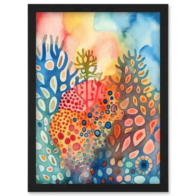 Artery8 Coral Reef Folk Art Watercolour Painting Wall Art PrintA4 Size from B&Q