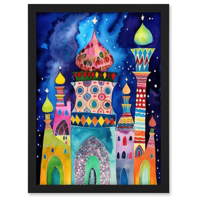 Artery8 Mosque At Midnight Folk Art Wall Art PrintA4 Size from B&Q