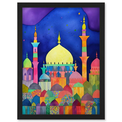 Artery8 Mosque Cityscape Islam Folk Art Wall Art PrintA4 Size from B&Q