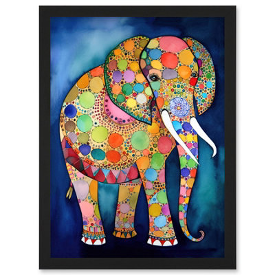 Artery8 Elephant With Patterns Folk Art Watercolour Painting Wall Art PrintA4 Size from B&Q