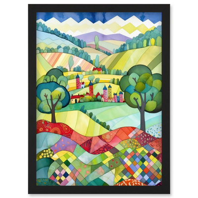 Artery8 English Countryside Rural Landscape Folk Art Watercolour Painting Wall Art Print - A4 Size