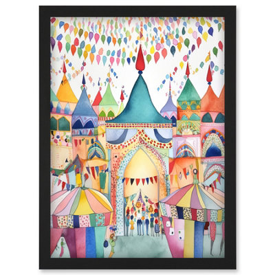 Artery8 Festival Folk Art Watercolour Painting Wall Art PrintA4 Size from B&Q
