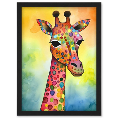 Artery8 Giraffe With Multicolour Pattern Folk Art Watercolour Painting Wall Art PrintA4 Size from B&Q