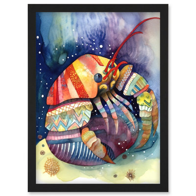Artery8 Hermit Crab Folk Art Watercolour Painting Wall Art PrintA4 Size from B&Q